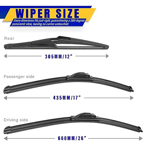 Image of 3 wipers Replacement for 2014-2021 2022 2023 Nissan Rogue /2013-2021 Pathfinder, Windshield Wiper Blades Original Equipment Replacement - 26 inch /17 inch /12 inch (Set of 3) U /J HOOK Windscreen wipers