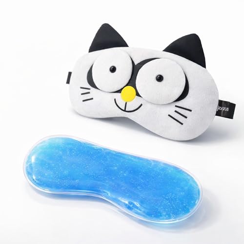 Image of Jenna Premium Eye Mask,Ultra Smooth Adjustable Sleep Mask&Blind Fold|For Sleeping,Travelling|Eye-Cover Light (3D Cat White Gel-1)