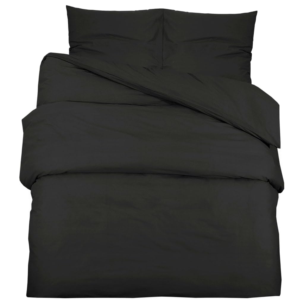 vidaXL Juego de Funda Nórdica Cama Matrimonio Ropa Edredón Dormitorio Almohada Sábanas Reversible Suave Invierno Algodón Negro 220x240 cm