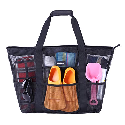 Large Beach Bag with Zipper Lightweight Beach Toy Bag Mesh Bag for Swimming Pool Sand Toys