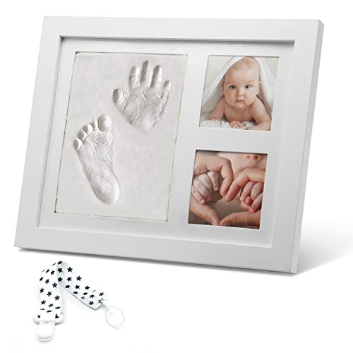 Atlants Kit de Marco de Fotos Huella de Bebe en Arcilla - Recuerdos Mano y Pie de Niño o Niña con 2 Fotos– Set de Modelación para Decoración – Regalo Ideal para recién Nacido no Tóxico