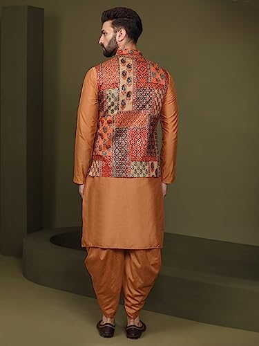 Image of KISAH Men's Navy Blue Printed Cotton Kurta - Regular Fit Long Tunic with Mandarin Collar | Ethnic Wear for Weddings & Festive Occasions