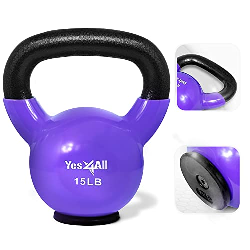 Yes4All Vinyl Coated Kettlebell With Protective Rubber Base, Strength Training Kettlebells For Weightlifting, Conditioning, Strength & Core Training (15Lb - Violet) #TOP30