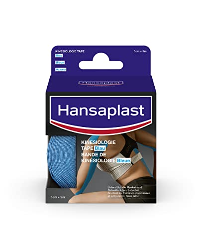 HANSAPLAST Bande de kinésiologie (5 cm x 5 m), Bande strapping de soutien des muscles et articulations, Bande adhésive respirante et résistante à l’eau idéale pour sportifs - Bleue