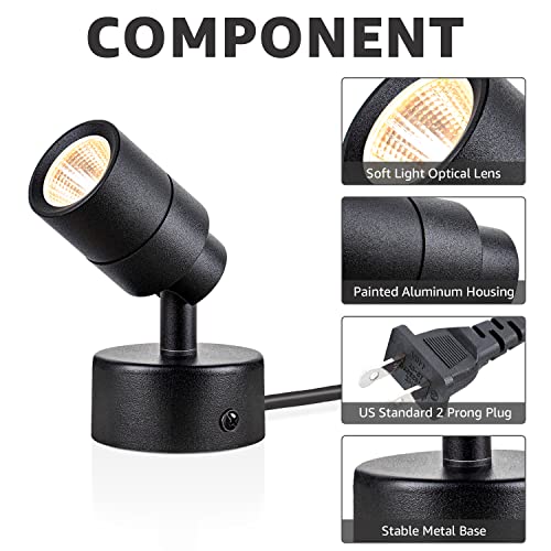 Sunvie 2 Pack Led 120V Spotlights Indoor, 3W Up Lights Floor Spotlight, , 3000K Uplights Indoor Accent Lighting For Plants Pictures Artwork, 5.9 Ft Cord With Foot Switch #TOP5