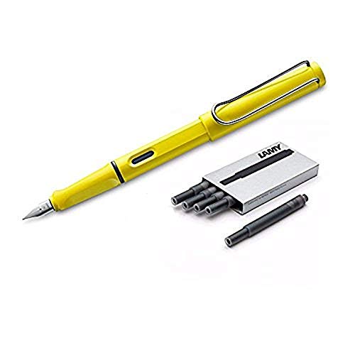 Image of Lamy Safari Fountain Pen, Medium Nib + 5 Black Ink Cartridges (Yellow)