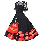DENGZI Soiree pour Femme Hiver Confortable Humour Citrouille Robe Tunique Manche Longue Col en V Soirée pour Femme Faire la fête Stay Belt A-Line Cintré Polyester
