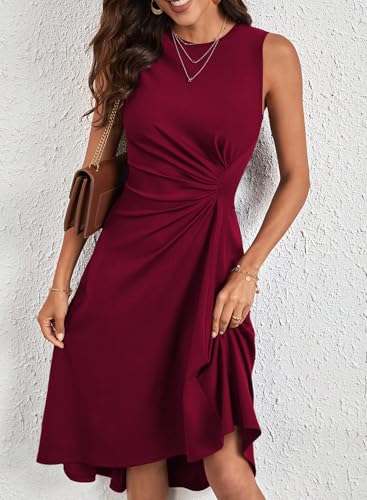 Image of Happy Sailed Women's Summer Dresses Sleeveless Ruched Waist A Line High Low Midi Cocktail Dress(Waist Tight,Please Size Up)