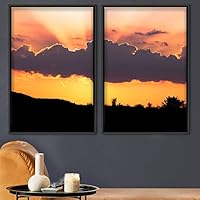 2 Piece Framed Canvas Wall Art Sunset in The Mountains Canvas Prints Home Artwork Decoration for Living Room,Bedroom - 16