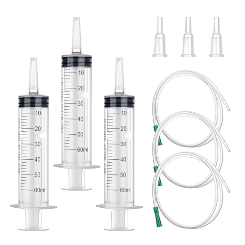 3 Stück 60ML Spritze mit Schlauch Einzelverpackung für Labormessungen Große Spritze Wiederverwendbar Spritzen für industrielle Verwendung Pflanzenbewässerung Haustierfütterung