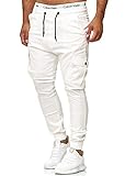 Code47 Herren Chino Jogg Jogger Jeans Slim Fit Cargo Stretch W29-W38 Weiß W33 L32
