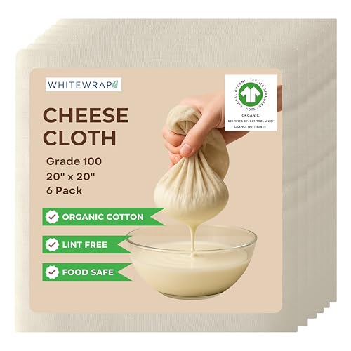 Cheesecloth Grade 100 Hemmed Edges – 100% Unbleached Cotton Fine Mesh Nut Milk Bag, Reusable Straining Cloth for Cheese Making, Yogurt, Juicing, Cooking & Crafts – 6 Pack 20x20 Inch