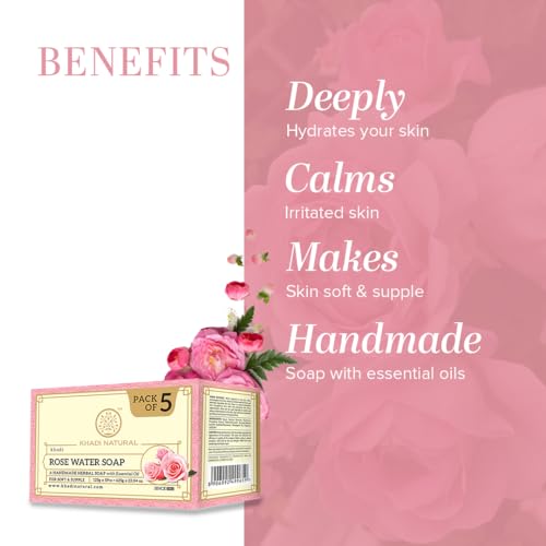 KHADI NATURAL Ayurvedic Rosewater Handmade Soap| Hyderated & Nourishes Skin| (Pack of 5) (5x125 g) (625 g) - Image 2
