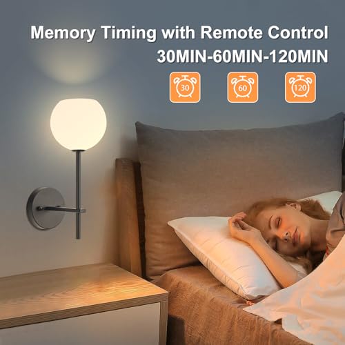 Image of Black Battery Operated Wall Sconces Set of 2, Rechargeable Wireless Wall Lights with Milky White Frosted Glass Shade, 12 RGB and 3CCT Dimmable, Wall Lamps with Remote for Bedroom Living Room Hallway