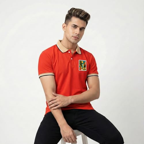 Image of Men's Regular Fit Solid Half Sleeve Casual Tipping Collar Polo T-Shirt