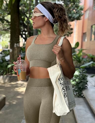 OLCHEE Womens Workout Sets 2 Piece Seamless Square Neck Sports Bra Padded Butt Lifting Leggings High Waist Yoga Gym Outfits - Image 4