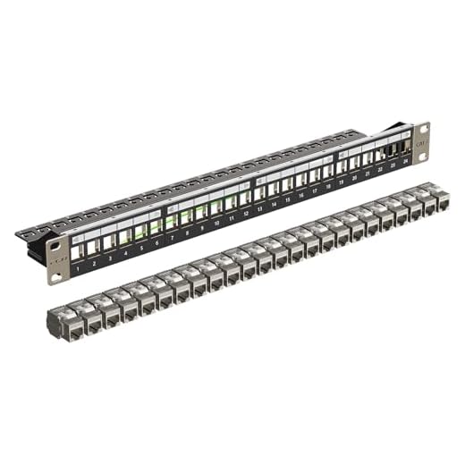 FGB 10Gbps 24 Port CAT7 Patchpanel mit 24x Cat7 Keystone Module Geschirmter, 19" Zoll Rackeinbau RJ45 LAN Netzwerk 600 MHz Verlegekabel für Gigabit-Netzwerk-Switch