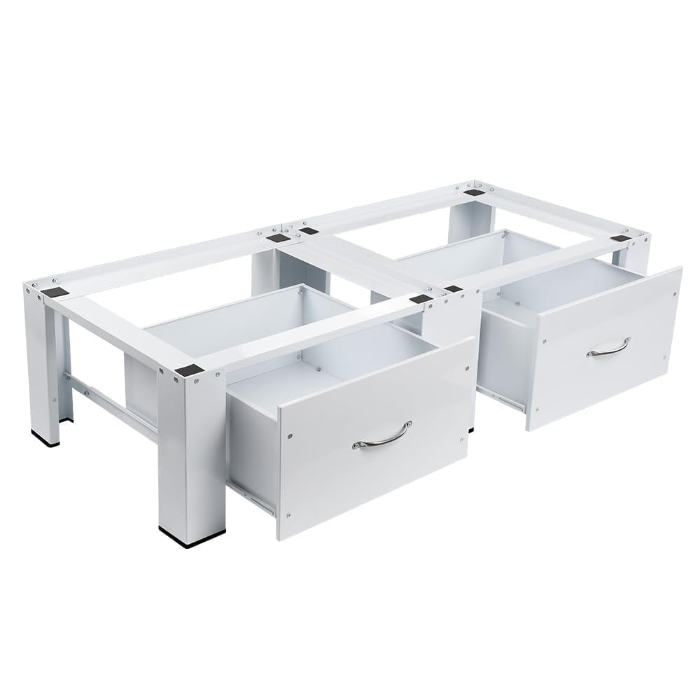 Estructura de acero de 2 compartimentos para lavadoras, secadoras, incluye cajones | Hasta 300 kg, 126 x 54 x 32 cm, doble armario de base doble, pedestal para lavadoras, pedestal elevador