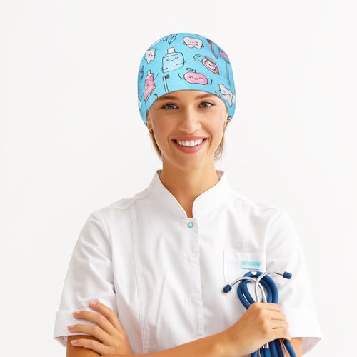 Image of Unittype 4 Pcs Nurse Caps for Women Nursing Working Caps with Button and Sweatband Adjustable Elastic Scrub Hats for Dentist