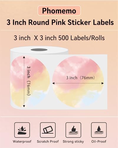 Image of Phomemo 3 inch Color Circle Thermal Labels, Self-Adhesive Round Direct Sticker Label, Circular Thermal Printer Label for Logo Design, Name Tag, Thanks Card, Address, QR Code, 500 Labels /Roll, Gradient