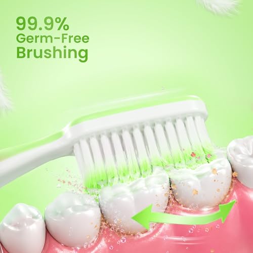 Image of Enshine Advance Clean+ Soft Toothbrush for Adults - Pack of 4 | Ultra Soft Tapered PBT Bristles | Tooth Brush Set with Non-Slip Grip | Manual Toothbrushes for Sensitive Gums & Enamel | Green Color