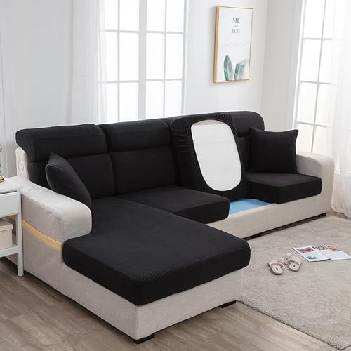 Housse de canapé élastique noire : protégez votre canapé d'angle en L - 2