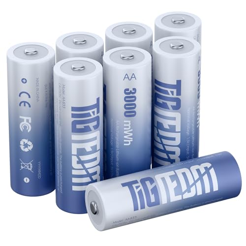 8 Pilas AA Recargables, Pila AA Litio 3000mAh de Alta Capacidad, Pilas Recargables de 1,5V para los Equipos Domésticos con Estuches de Almacenamiento