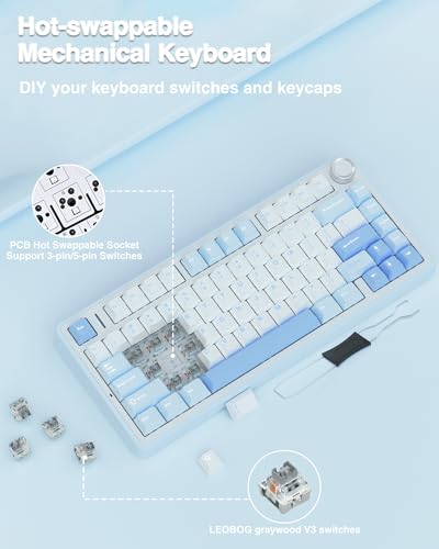 Image of Aula F75 75% Wireless Mechanical Keyboard | Hot Swappable | Pre-lubed Linear Switches | RGB Backlit | 2.4GHz /Type-C /Bluetooth Gaming Keyboard (Sea Blue, Graywood Switch)