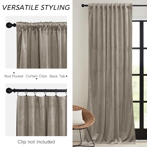 Image of RYB HOME Blush Velvet Curtains 96 inches 2 Panels Set, Thermal Insulated Privacy Protect Decorative Drapes with Hook Tape for Dorm Hotel Room, W 52 x L 96 inches | Room Darkening, Thermal Insulated, Pleat Tape on Top, Heavy Duty Plush, Dining Room Sliding Patio Door, W52 x L96, 2 Panels