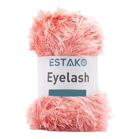 Estako Eyelash, 100% Polyester Yarn, Soft, Fuzzy for Crochet and Knitting 3.53 Oz (100g) / 153 Yrds (140m) (2292 - Salmon) Cover