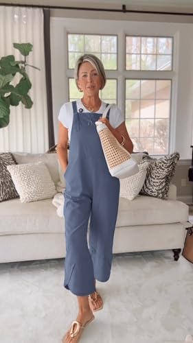 Image of AMEBELLE Women's Sleeveless Cotton Linen Overalls Rompers Baggy Wide Leg Jumpsuits