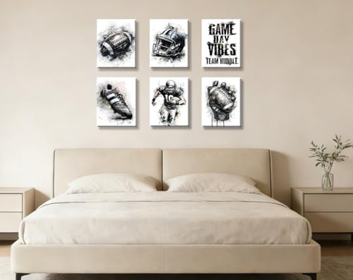Image of Frimeeme Black and White Football Wall Art & Posters, 6 Pcs, 8x10 In | for Kids Boys Room Locker Room Dorm Living Room
