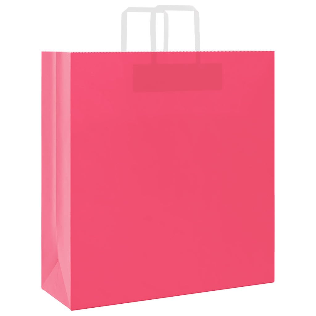 Różowe torby papierowe kraft 250 szt. z uchwytami linowymi, 45 x 17 x 48 cm, torby na zakupy nadające się do recyklingu na prezenty, imprezy i zakupy