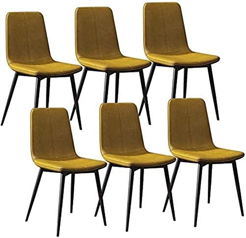SJIALEN Set of 6 Modern Kitchen Chairs, for Living Room Bedroom Office Lounge Chairs Metal Legs PU Leather Seat Backrests Bar Stool Kitchen Chair (Color : Yellow, Size : 43x40x86cm)