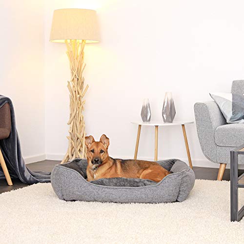 lionto Hundekissen meliert mit abnehmbarem Bezug, kuscheliges Heimtierbett mit komfortablem Einstieg für Hunde und Katzen, 90x75 cm, weiches Hundebett mit rutschfestem Boden, grau