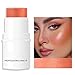 Orange Cream Blush Stick for Cheeks, Waterproof Face Cream Makeup Blush Stick, Long-Lasting Multi-use Blush Makeup Stick, Natural-Looking, Lightweight Skin Tint Blush Makeup for All Skin