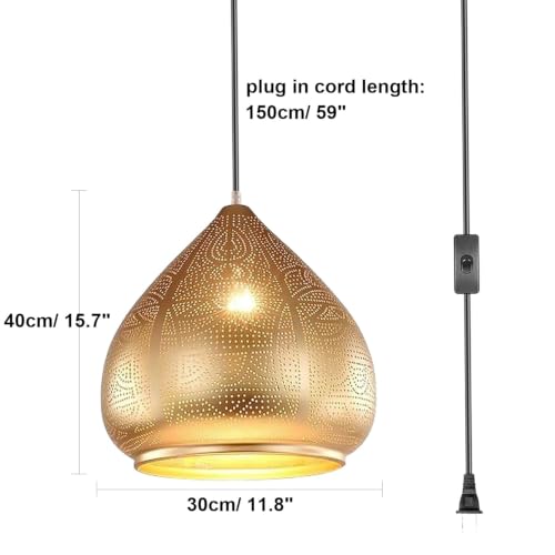 Image of 2-Pack Gold Pendant Light Moroccan Hanging Ceiling Lamp Plug in
