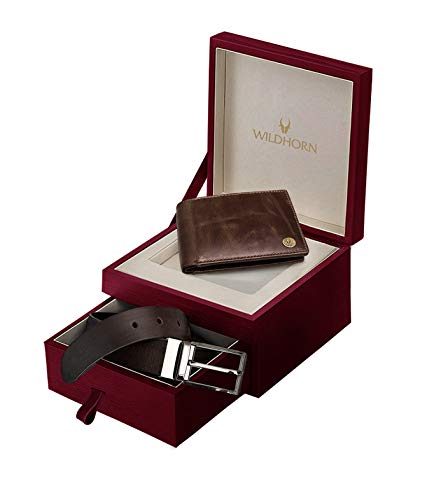 Image of WildHorn Gift Hamper for Men I Leather Wallet & Belt Combo Gift Set I Gift for Friend, Boyfriend,Husband,Father, Son etc (BROWN2)