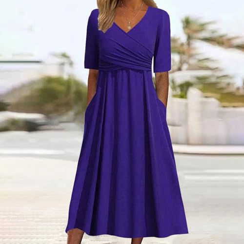Robe de plage décontractée à col en V plissée et fluide
