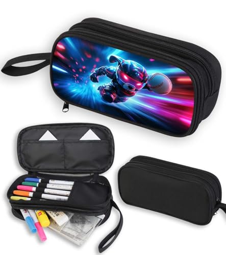 AnySmic Estojo de lápis robô de beisebol para meninos e meninas, bolsa de lápis com compartimentos, organizador de zíper duplo de grande capacidade, bolsa de canetas para estudantes a partir de 6 anos