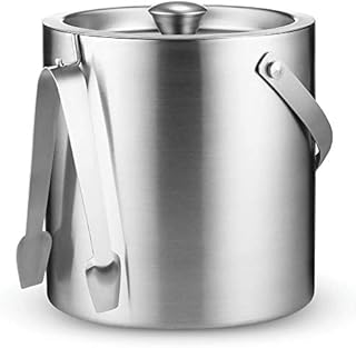 High-Grade Stainless Steel Ice Bucket with Lid and Tongs - 2.8 Litre Premium Double Walled Metal Ice Buckets with Strainer - Easy Carry Handle - Bar Ice Bucket for Ice Cubes, Beer & Champagne Bottles