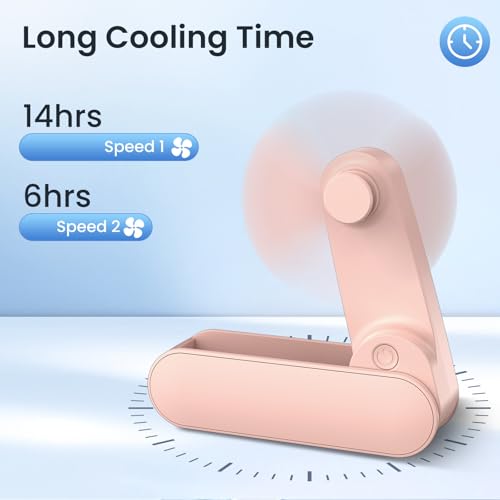 Mini Handventilator, 2 Geschwindigkeiten und 14 Laufzeit Handventilator USB-wiederaufladbarem mit 1000mAh Akku, Leise und Leistungsstark, Tragbarer Ventilator für Reisen, Büro, Zuhause & Outdoor 4