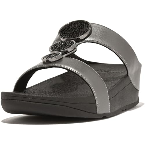 FitFlop Women's Halo Bead-Circle Metallic H-bar Slides Wedge Sandal2