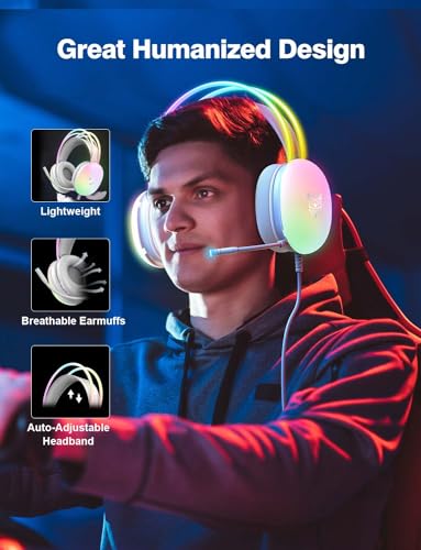 ONITOON Gaming Headset with Microphone, RGB Rainbow Lighting, PC Wired Lightweight Gaming Headphones for PS4/PS5/Laptop/MAC, 3.5mm Audio Over Ear Headphone, Stereo Surround Sound, Self-Adjusting Headband - Image 7