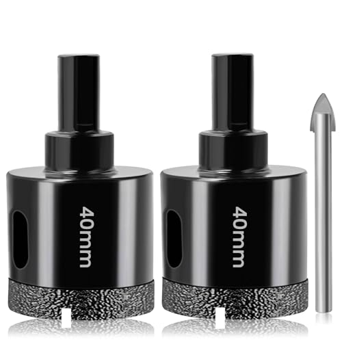 40mm Dry Diamond Drill Bit Set Josaton 2Pcs Diamond Hole Saw Tile Hole Cutter with Triangle Shank for Porcelain Tile Ceramic Granite