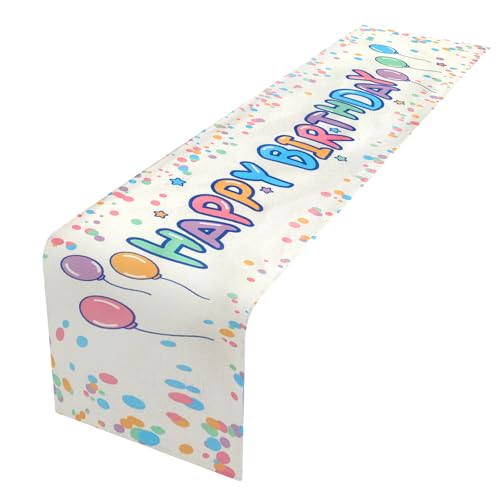 Chemin de Table Anniversaire pour Enfants, Décorations de Fête avec Pois, Ballons Colorés, Étoiles, Décorations d'anniversaire, Nappe de 33 x 180 cm