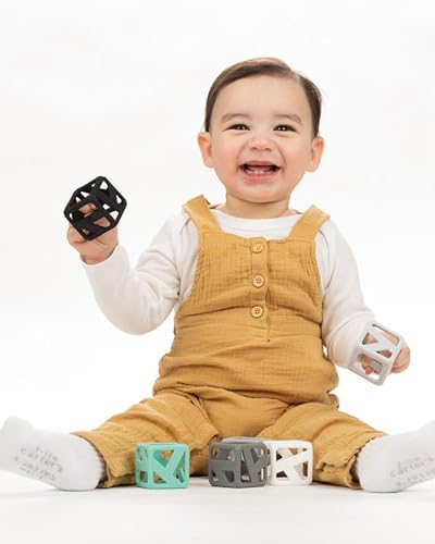 Image of Malarkey Kids Stack N Chew - Mini Cubes Baby Chew Toy Monochrome - Develops Fine Motor Skills, Increases Grip Strength, Stimulates Hand-Eye Coordination (Monochrome)