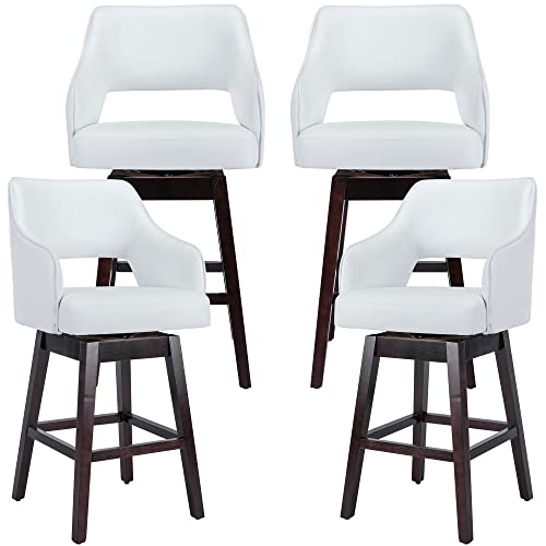 28 inch Counter Height Bar Stools Set of Faux Leather 360°Swivel  Barstools with Back and Wood Legs Upholstered Stool Chairs for Home/Kitchen