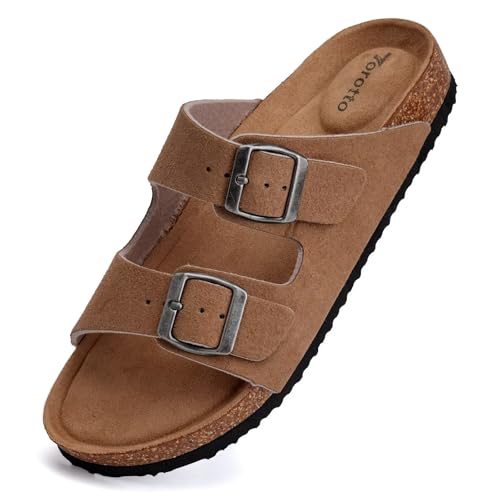 Image of Torotto Womens Slides with Cork Footbed Open Toe Adjustable Webbing Flat Sandals for Walking | Beach | Indoor