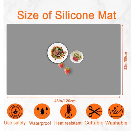 Image of Extra Large Silicone Mat for Kitchen Counter,48''x32''(120cmx80cm) Heat Resistant Countertop Protector, Non-Slip Waterproof Kitchen Island Mat, Easy to Clean, Black